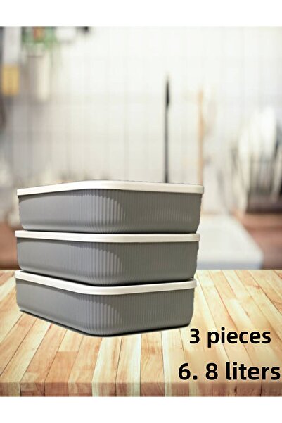 Bayev 6.8 Liter Gray Storage Container - 3 Pieces Crisper Food and Toy Box Kindergarten Activity