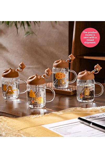 Gift Moda Cute Bear Figured Silicone Lid Glass Mug with Straw