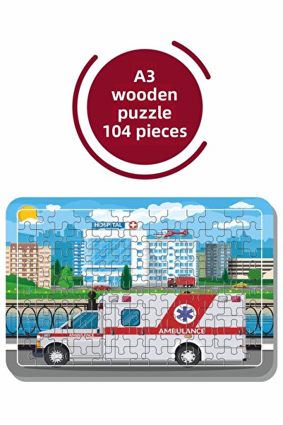 Baskı Atölyesi لغز سيارة إسعاف A3 مكون من 104 قطعة، لعبة، منشار قطع