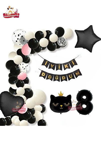 Bkmc Σετ γενεθλίων 8 ετών με μαύρη γάτα με φύλλο καρδιά αστέρι μαύρο λευκό Co...