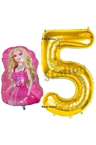 Parti Station مجموعة بالونات لعمر 5 سنوات - بالون عيد ميلاد بأرقام ذهبية