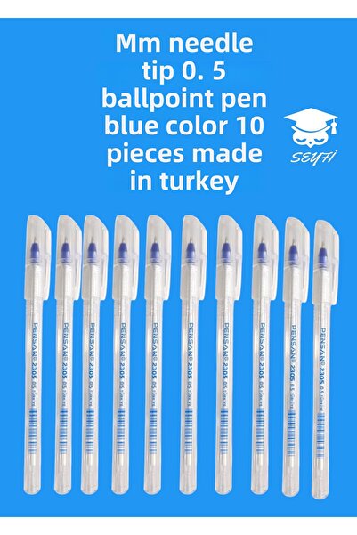 SEYFİKİRTASİYE قلم حبر جاف بطرف إبرة 0.5 مم - لون أزرق 10 قطع سلسلة جديدة إنت...