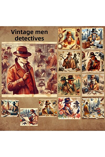 Pink Swan Craft Detectivi bărbați de epocă - Set de autocolante pentru planificator mat pentru 12 bucăți Scrapbook Bullet Journal