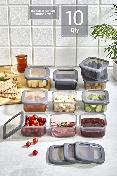 LUCKYHOMES مجموعة تخزين طعام نزهة مكونة من 10 قطع - إفطار مع غطاء سيليكون مانع للتسرب