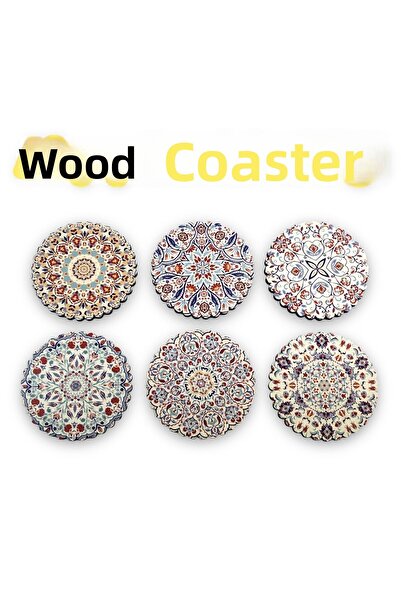 Kiri نموذج قاعدة أكواب خشبية مكون من 6 قطع