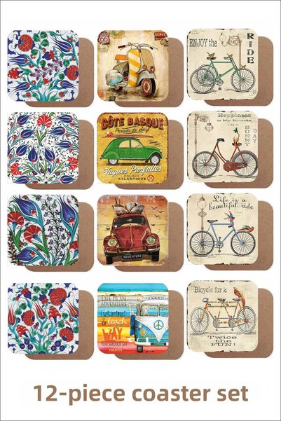 UNT Mixed Theme 12-Piece Wooden Coaster Set