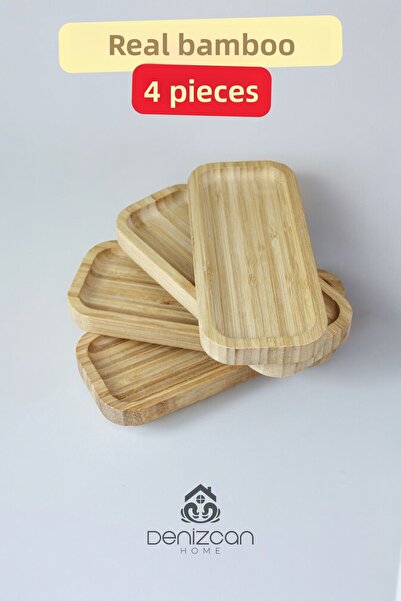 Serin Bardak 4 قطع صينية تقديم مصنوعة من الخيزران الحقيقي صينية شاي صينية قهوة