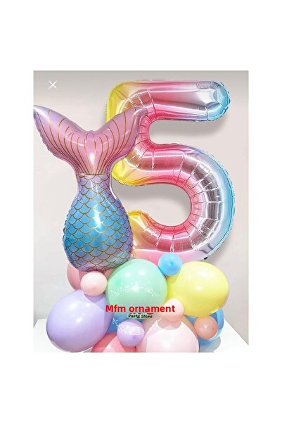 MFM Party 5 Year Old Number Rainbow Mermaid Foil Balloon Set