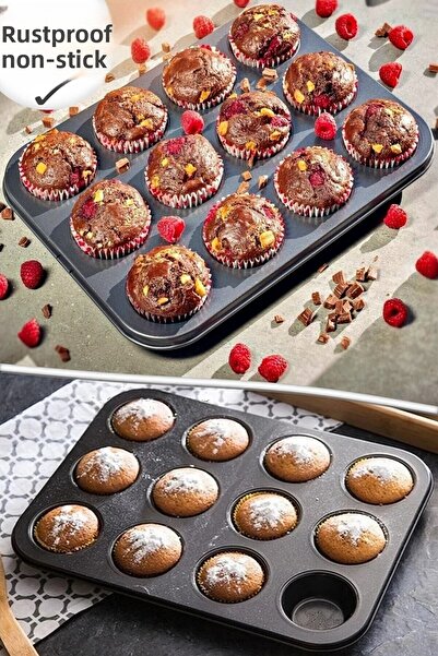 LOVE in KITCHEN قالب مافن كيك 12 قطعة كب كيك مافن كوكيز قالب فطيرة فرن معجنات مافن كبسولة صينية مقاومة للحريق