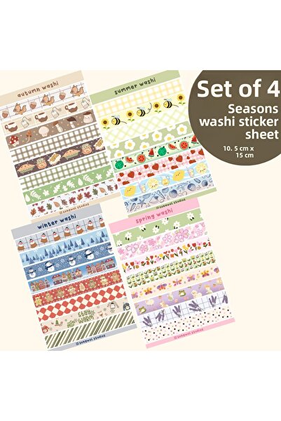 Songwol Studios Set de autocolante tematice Washi Tape Seasons dimensiune A7 pentru agenda, Bullet Journal și album de însemnări