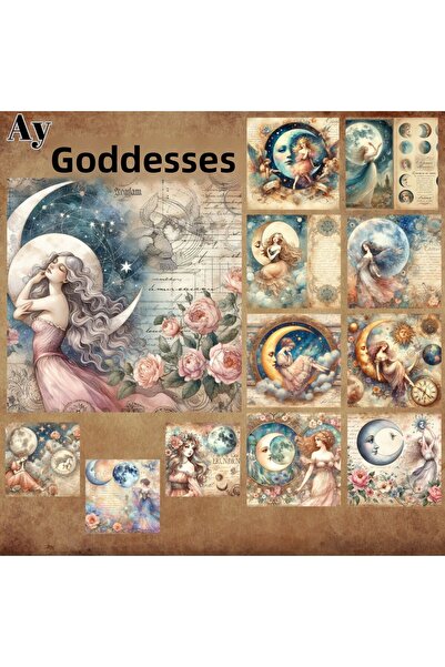 Pink Swan Craft Set de 12 autocolante pentru albume de însemnări cu zeița lun...