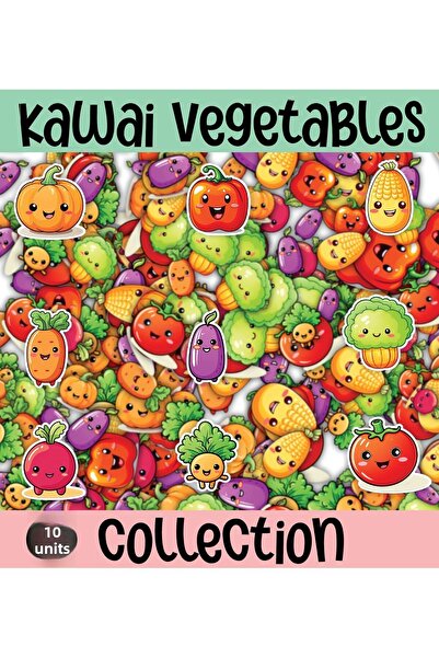 cakaybu Set de autocolante cu tematică de legume Kawaii, 1 foaie A4, 70 de bucăți