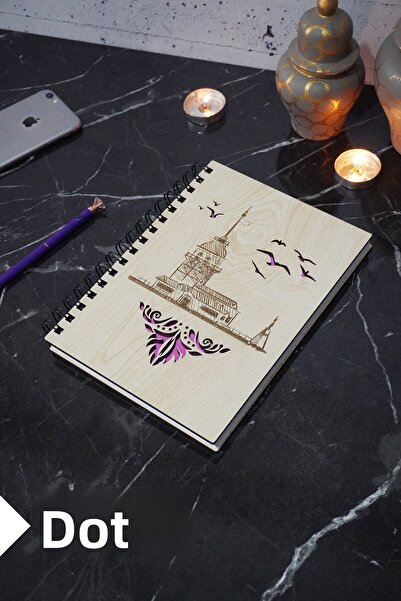 markcat برج العذراء تحت عنوان - غطاء خشبي منقط دفتر A5 - 120 صفحة دفتر المدرسة