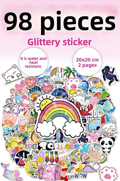 Grafikup Set de 98 de autocolante cu sclipici - Etichetă pentru pix, laptop, ...