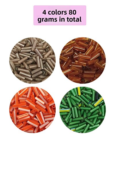 CT STONES Long Tube Cutting Beads Diameter 2mm Length 10mm - 4 Colors - Total 80 Grams - Bnc433