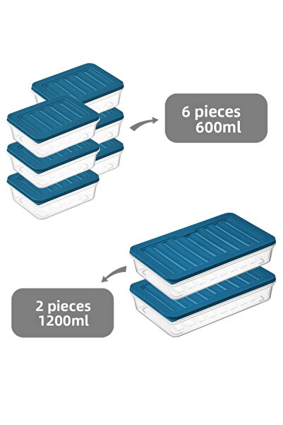 Meleni Home 8-Piece Microwave Compatible Food Storage Set - Petrol 2x1200ml - 6x600ml