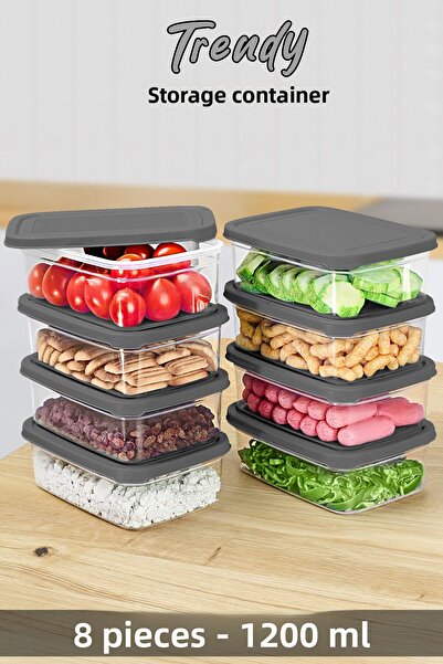 Meleni Home 1200ml Gray Microwavable Organizer Organizer - 8 Rectangular Storage Containers