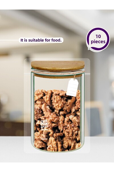 PALPAK Wooden Lid Jar Look Storage Bag-10 Pieces-700 Ml