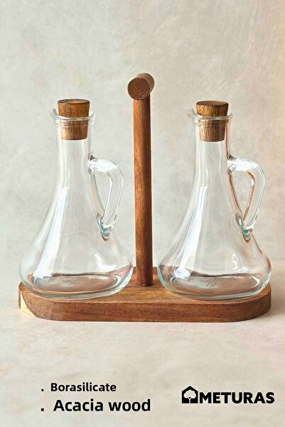 Meturas أدوات مائدة سعة 250 مل من زجاج البورسليكات والأكاسيا والخل مع حامل خش...