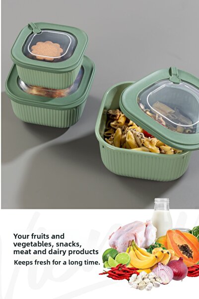 Vienev 6-Piece 2X(600-1100-1800 ml) Special Storage Containers Set with Vip Lid Suitable for Microwave and Freeze Green