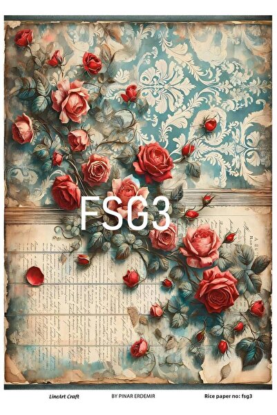 LİNEART Fsg3 - Rose Pattern Brass Decopage Paper 29X42Cm