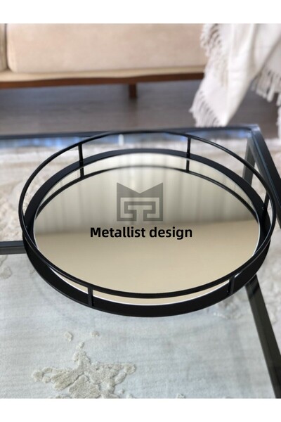 Metalist Tasarım Sefa Decorative Mirrored Tray Round Matte Black Color 42cm