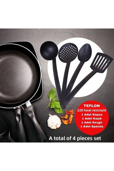 Plastlife Practical 4-Piece Fireproof Non-Stick Teflon Serving Set 220 Degree Durable Ladle-colander-spatula-spoon
