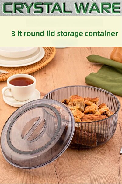 Crystal Ware 3 Lt Round Lid Crystal Storage Container Anthracite F314