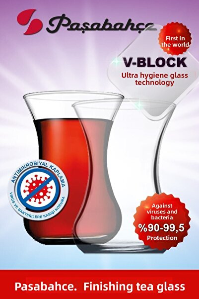 Paşabahçe V-block مضاد للميكروبات 6 قطع كوب شاي رفيع 42381 Fma03552