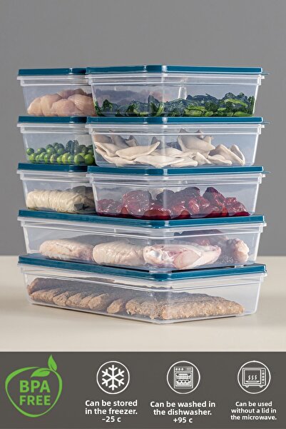 Meleni Home 8-Piece Microwave Compatible Food Storage Set - Petrol 2x1200ml - 6x600ml