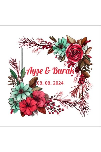 Reysa Tasarım إطار زهور الخريف ملصق هينا للخطوبة والزفاف مقاس 3 × 3 سم ملصق م...