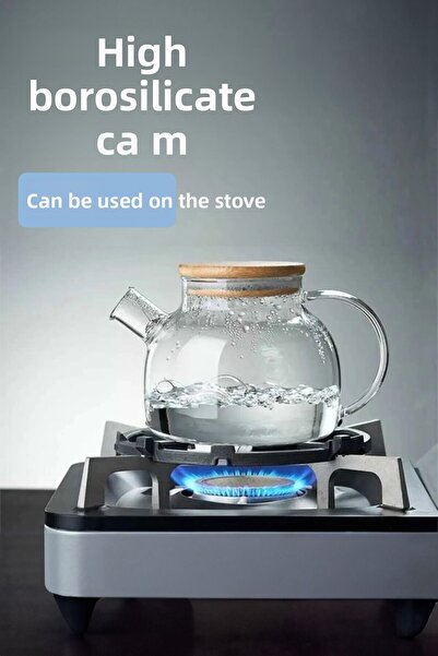 Comprox Cambu (lilamor) Bamboo Elegance, Heat Resistant 1100ml Glass Teapot with Strainer Herbal Teas, Borosilicate