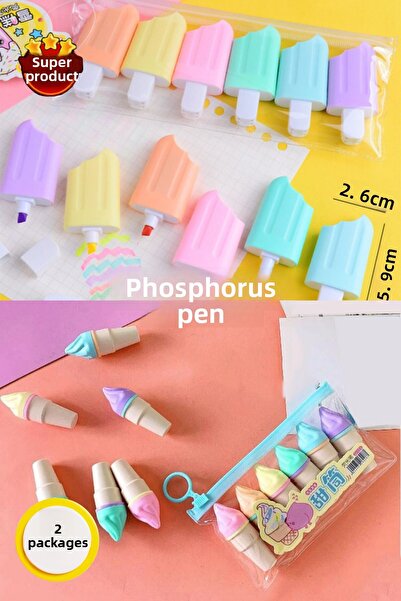 HerSepetten مجموعة هايلايتر ميني مخروط الآيس كريم + قطعة آيس كريم (6+6 قطع)