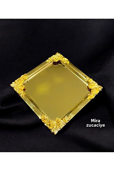 Mira züccaciye Luxury 4 Corner Floral Gold Plated - 21x21 Presentation Tray w...