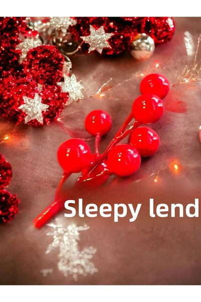Happyland Kokina Red Berry Christmas Tree Ornament 5 Pieces 10 cm New Year Kokina Ornament Cherry 5 Branches