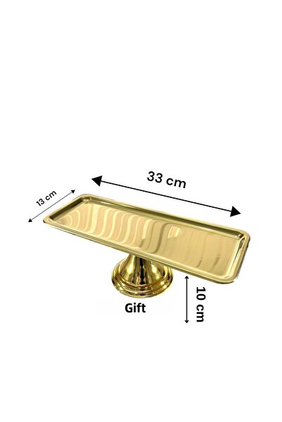 Aslı Hediyelik Luxury Rectangular Gold Standing Cake, Pastry, Cookie, Dessert, Catering, Dowry Presentation Serving Stand