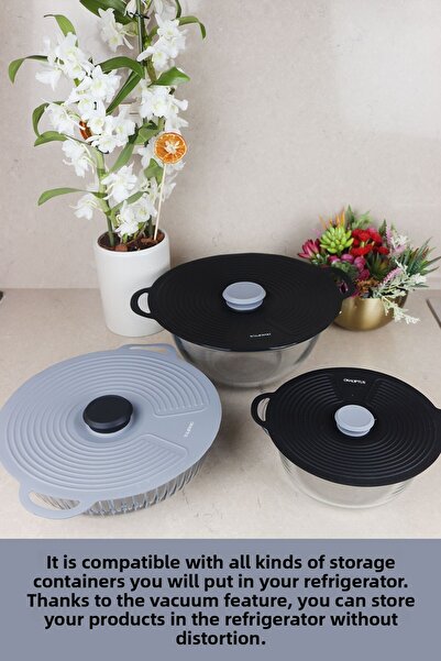 Destpak 3Pcs Silicone Pot Pan Lid Set - Powerful Vacuum - Fast Cooking - Cooker, Microwave Refrigerator