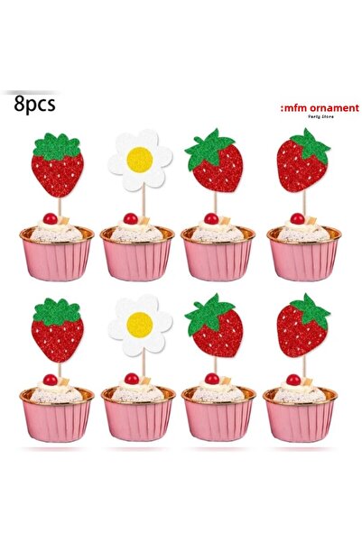 MFM 8 Tort cu scobitoare cu tematică căpșuni și margarete