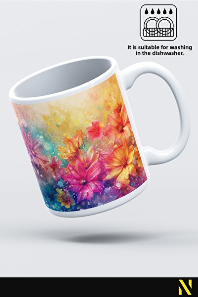 nilizma Flower Patterned Colorful Mug – 330 ml Mug | Stylish and Durable Design