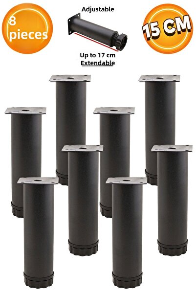 Badem10 Canapea Mobilier Neagra - Fotoliu de bază, Suport metalic 15 Cm, 8 Adept