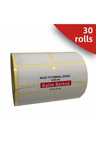 Kalite Barkod ملصق حراري 50x20 جنبًا إلى جنب مكون من قطعتين| 30 لفة من ملصقات الباركود