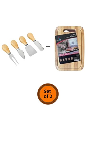 Mer-camp Bamboo Cutting Board + Wooden Handle Cheese Knife Set