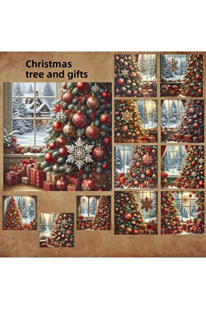 Pink Swan Craft Vintage χριστουγεννιάτικο δέντρο και δώρα - 12 τμχ Αυτοκόλλητο αυτοκόλλητο Scrapbook Bullet Journal Mat Planner