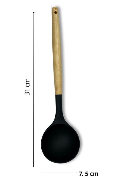 rubihome Black Hard Silicone Heat Resistant Soup Spoon with Bamboo Handle - 1 Piece