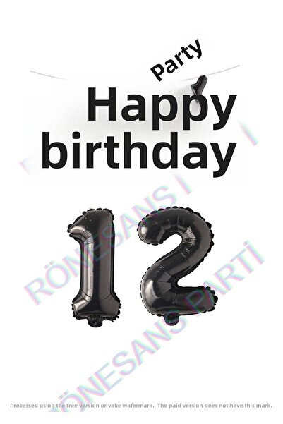 Generic Brand Happy Birthday Black Color Foil Balloon and Number Set Age 12