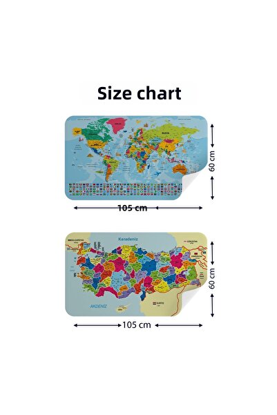 Harita Sepeti Turkish World and Turkey Map Educational Country Flag Children's Room Teenager's Room Wall Sticker-3882B