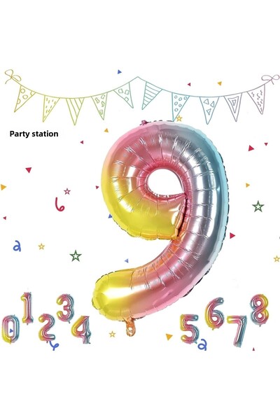 Parti Station بالون رقم فويل بالون قوس قزح رقم بالون ملون 9 سنوات بالون رقم 76 سم بالون طائر بالون هيليوم