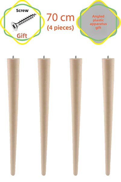 Evnalia Raw 4 Pieces Luxury 70 cm Conical Wooden Table Leg Diameter: 4.2 cm Hobby DIY (with Screw and Appliances)