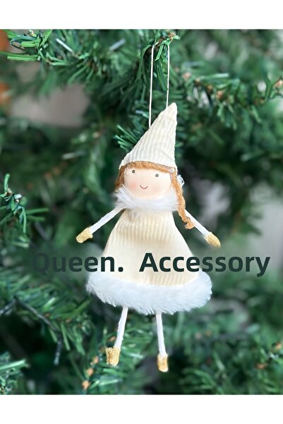 QUEEN AKSESUAR Λευκό Εισαγόμενο Συλλεκτικό - Φόρεμα με φτερά από βελούδο με λάμψη νεράιδας, χαριτωμένο στολίδι από πεύκο