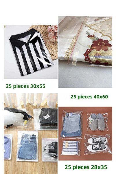 Dekals 28X35, 30X55, 40X60 Mixed Dowry Bag with Tape Transparent Gelatin Sachet Packing Package (75 Pcs)